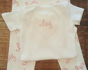 Personalized Gift Set. 100% organic cotton leggings and personalized cotton Romper. Personalized leggings.