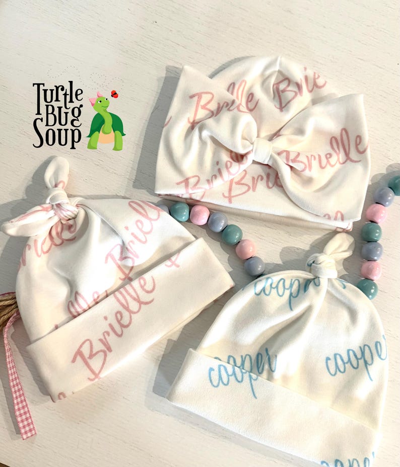 Personalized Organic Cotton Baby Hat|Custom Newborn Name Hat|HospitalHat|Knotted Baby Beanie|Baby Shower Gift|Newborn Photo Prop Bild 9