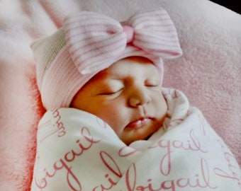Hospital Newborn Beanie, Baby's First Bow! Newborn Hat, Baby Girl Hospital Hat, Newborn Girl Hat