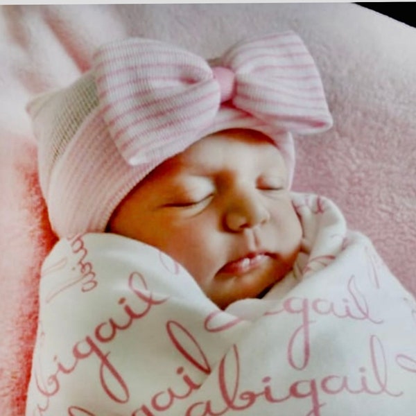 Hospital Newborn Beanie, Baby's First Bow! Newborn Hat, Baby Girl Hospital Hat, Newborn Girl Hat