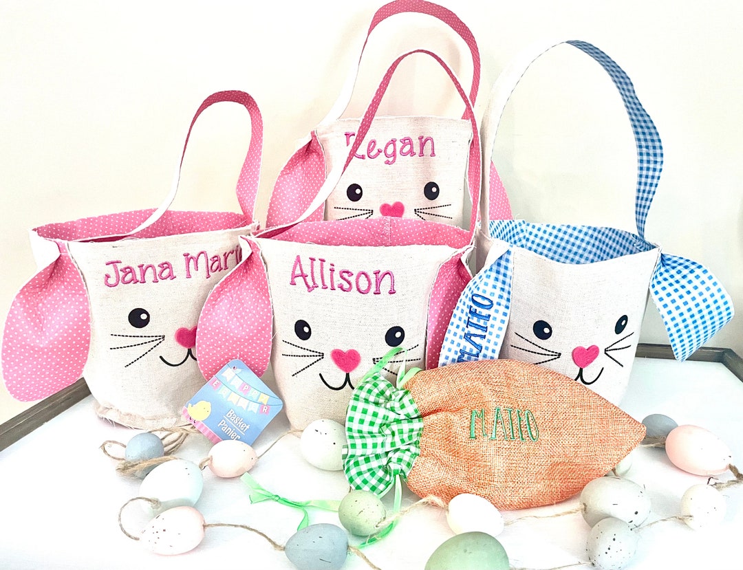 Personalized Embroidered Easter Baskets and Carrot Gift Bags