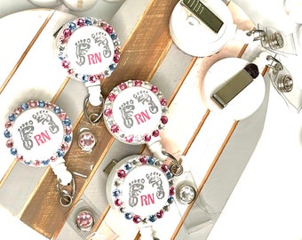 Newborn Footprint Retractable Badge Holder