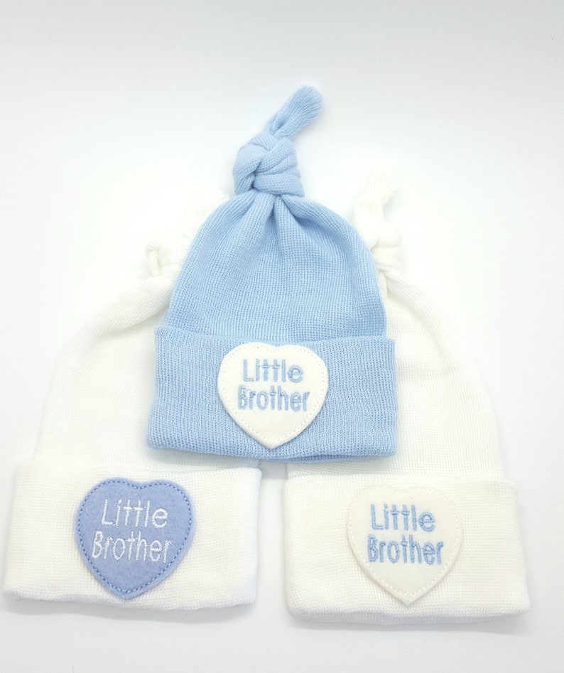 Little Brother Newborn Hospital Hat, Knot Hat, Hospital Newborn Beanie, Newborn hat, Newborn Boy hat. image 1