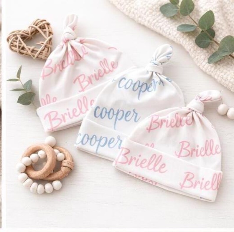 Personalized Organic Cotton Baby Hat|Custom Newborn Name Hat|HospitalHat|Knotted Baby Beanie|Baby Shower Gift|Newborn Photo Prop Bild 2