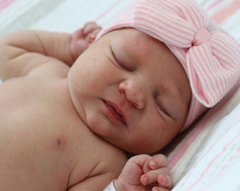 Pink and White Hospital Newborn Beanie, with matching Pink&White Newborn's First Bow! Newborn Hat, Baby Girl Hospital Hat, Newborn Girl Hat
