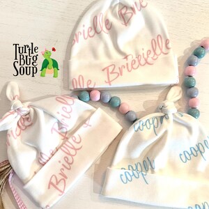 Personalized Organic Cotton Baby Hat|Custom Newborn Name Hat|HospitalHat|Knotted Baby Beanie|Baby Shower Gift|Newborn Photo Prop Bild 10