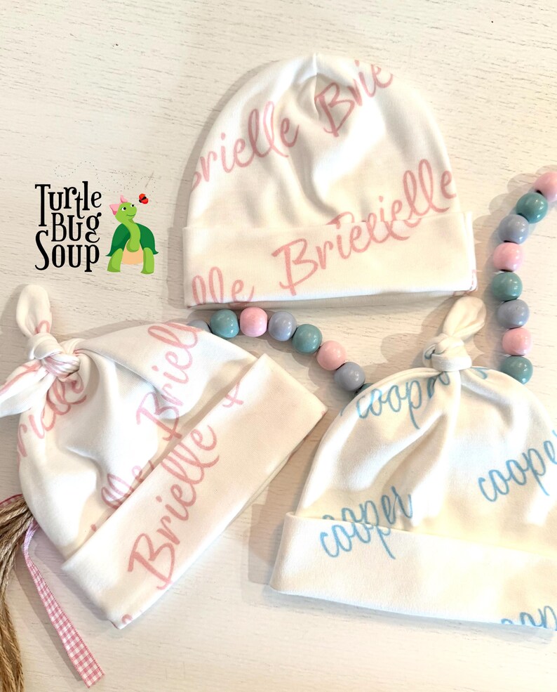 Personalized Organic Cotton Baby Hat|Custom Newborn Name Hat|HospitalHat|Knotted Baby Beanie|Baby Shower Gift|Newborn Photo Prop Bild 10