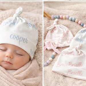 Personalized Organic Cotton Baby Hat|Custom Newborn Name Hat|HospitalHat|Knotted Baby Beanie|Baby Shower Gift|Newborn Photo Prop Bild 3
