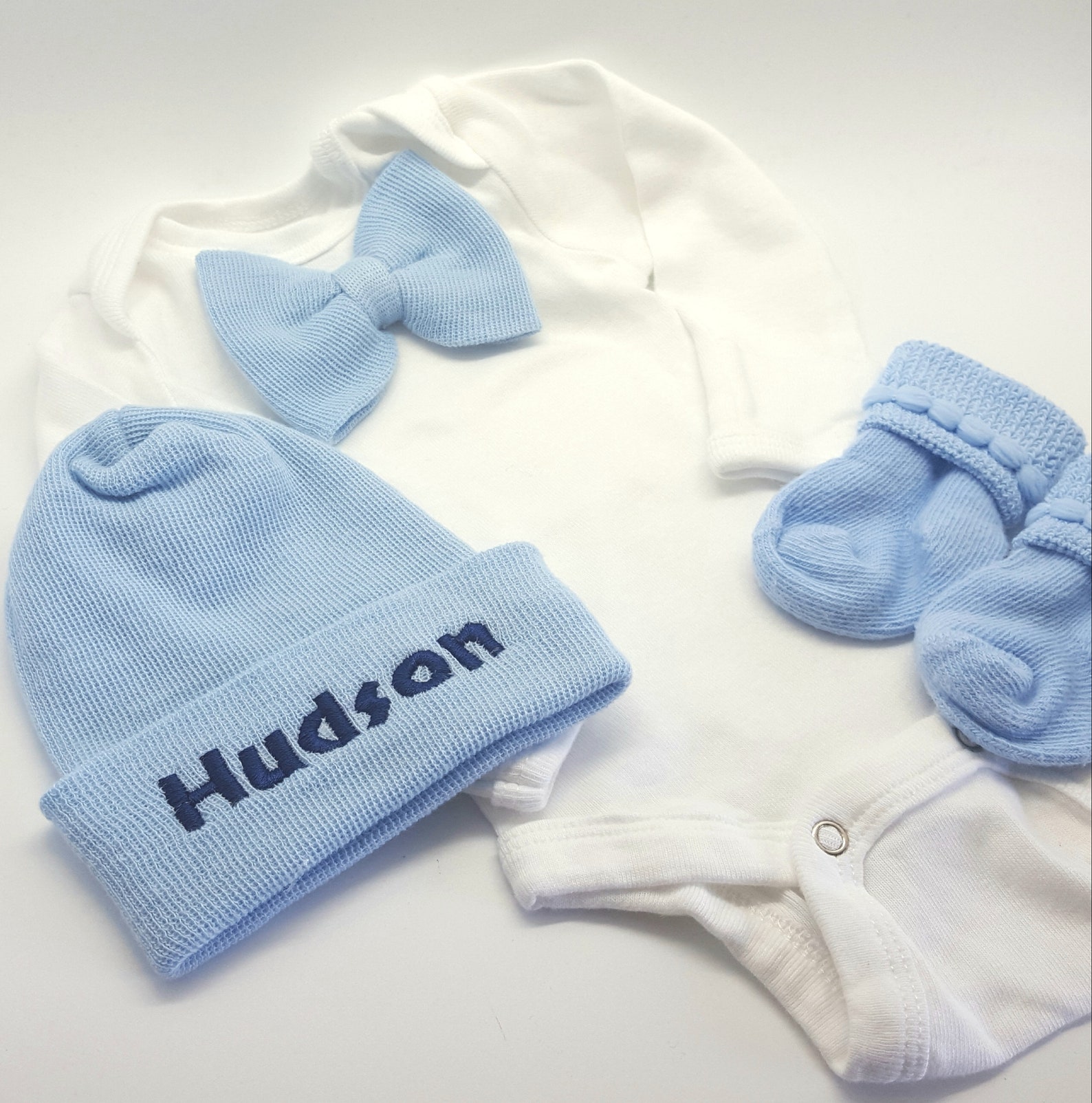 Personalized Newborn Boy Bowtie Outfit With Matching Hat and Etsy