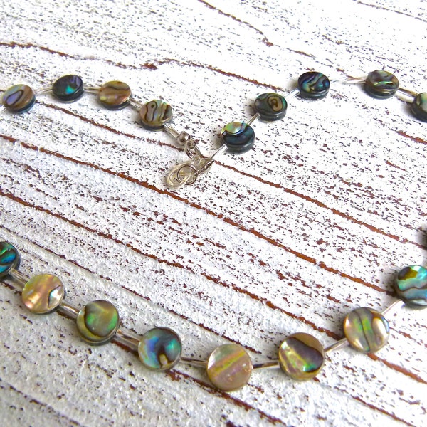 Abalone Perlen Collier,Kette für Frauen, Geschenk, runde Abalone Scheiben,handgefertigt,Frauenkette,selbstgemacht,Kette blau grün