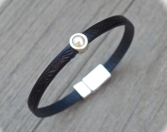 Ladies Bracelet blue black #238, Leather Bracelet, Handmade Jewelry, Boho Chic, Women, bracelet,Magnetic Clasp, Magnetic Closure,Gypsy,Gift