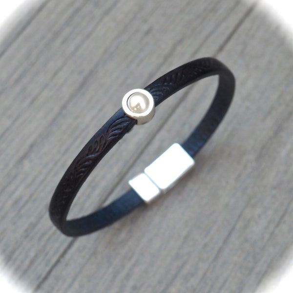 Ladies Bracelet blue black #238, Leather Bracelet, Handmade Jewelry, Boho Chic, Women, bracelet,Magnetic Clasp, Magnetic Closure,Gypsy,Gift