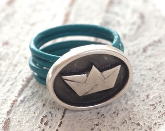 Leather ring maritime #219, Ladies Ring, Boat ring for women,Boho Chic, Gypsy,leatherring,Handmade Jewelry,#USA,turquoise ring,Gift for Her