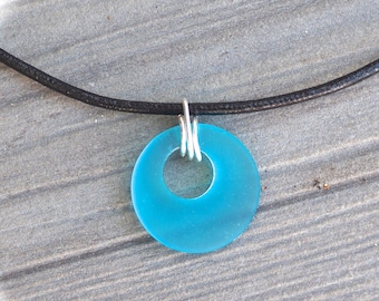 Leather necklace black with pendant of sea glas #243,blue turquoise,maritime necklace,Ladies Necklace,Handmade Jewelry,Boho Chic,Women,beach