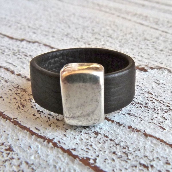 Leather ring black or brown,Ladies Ring,Ring Men woman,Boho Chic,Gypsy Ring,Zamak,Handmade Jewelry,friendship ring,#USA,brown ring,Gift