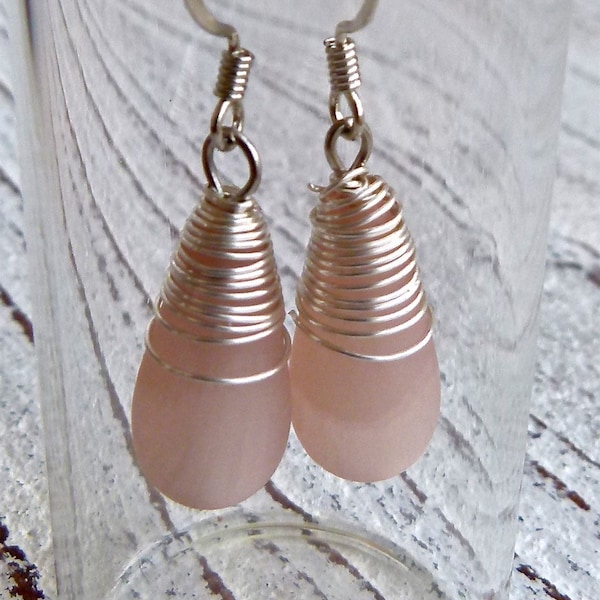 Earrings pearls #137,Wire earrings, Drops earrings,Wire Wrap Earrings,Wedding,Handmade Jewelry,light pink,Ladies earrings,Women,Fashion