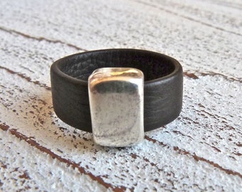 Leather ring black or brown,Ladies Ring,Ring Men woman,Boho Chic,Gypsy Ring,Zamak,Handmade Jewelry,friendship ring,#USA,brown ring,Gift