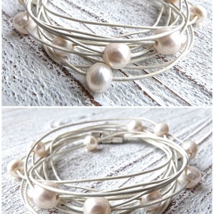 Leather Bracelet white #6,bracelet pearls,bracelet wedding,Ladies Bracelet,Handmade Jewelry,Multi-strand,Bracelet Wrap,Boho Chic,