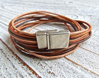 Ladies Bracelet #3, Leather Bracelet, Handmade Jewelry, Multi-strand, Double Wrap, Boho Chic, Goat Leather, Women, bracelet