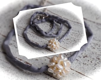 Silk Necklace with ball from freshwater pearls,Ladies Necklace,Handmade Jewelry,Chic,Women,