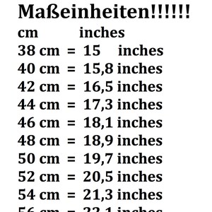 Pu&ograve; includere: Un grafico di conversione che mostra le misure equivalenti in pollici per centimetri da 38 cm a 56 cm.