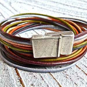 Leather bracelet #10, multi-strand,Ladies bracelet, handmade jewelry, Wrap Bracelet, brown , Boho Chic, Goat leather, Women, bracelet,USA