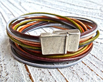 Leather bracelet #10, multi-strand,Ladies bracelet, handmade jewelry, Wrap Bracelet, brown , Boho Chic, Goat leather, Women, bracelet,USA