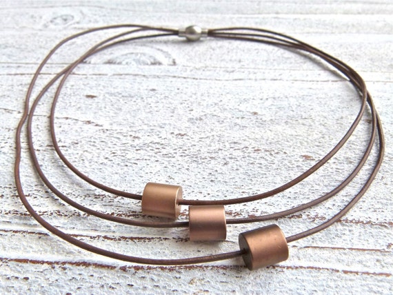Leather Necklace Brown #113,aluminum Beads,ladies Necklace 