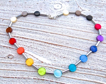 Necklace woman colorful,rainbow necklace,glittering Polaris and Hematite necklace,Ladies necklace,Gift for woman,