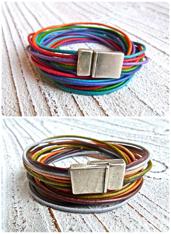 Set Lederarmband Frauen #97,Frauenarmband,Wickelarmband,Armband braun bunt,handgefertigt, mehrreihig,Boho Style,Ziegenleder,Magnetverschluss