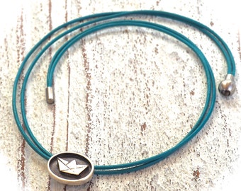 Leather necklace with maritime zamak pendant #220, turquoise necklace,Ladies Necklace,Handmade Jewelry,Boho,Women,Magnetic clasp,