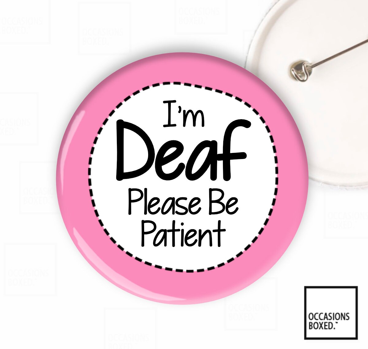 Be Patient I'm lip reading pin badge hard of hearing deaf button deafness hear 
