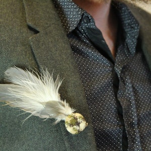 Grey tartan feather brooch pin, handmade, zero waste, jewellery brooch, wedding boutonniere, dance, festival, gypsy, lapel pin, hat pin image 2