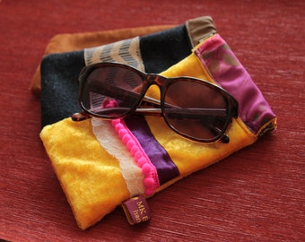 Sunglasses soft case, handmade upcycled fabric, funky colourful, vegan, zero waste