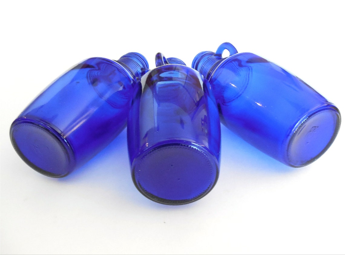 Cobalt Blue Glass Bottle with Handles set of 3 Vintage Etsy