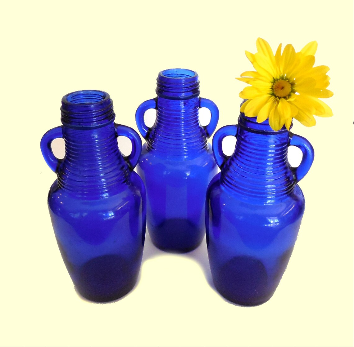 Cobalt Blue Glass Bottle with Handles set of 3 Vintage Etsy
