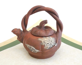 Small Zisha Clay Pumpkin Teapot with Vine Handle Made in China EXCEL CONDITION