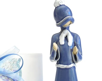 Louise Auger Faceless Lady Figurine 6" Signed Blue Sculpture GIFT BOXED