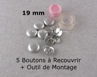 5 Boutons à Recouvrir 19 mm avec Outil de Montage