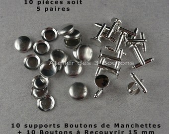 5 paires Boutons de Manchettes - Boutons à Recouvrir 15 mm