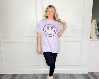 Puff Smiley Iced Coffee Tee, coffee, puff, smiley, java, Comfort Color tee