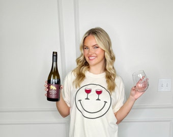 Puff Smiley Wine Tee, wine, puff, smiley, Comfort Color tee, cocktail