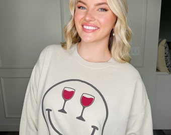 Puff Smiley Wine Sweatshirt, wine, cocktail, puff, smiley, Jerzee, Sweatshirt