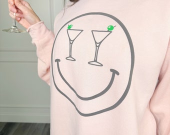 Puff Smiley Martini Sweatshirt, Martini, cocktail, drink, puff, smiley, Jerzee, sweatshirt