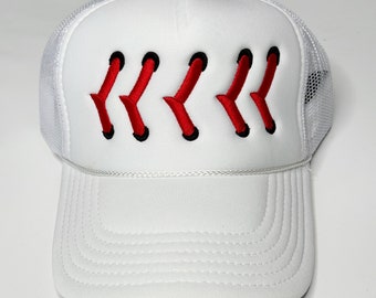 Red Baseball Stitch Trucker Hat, Baseball hat, trucker hat