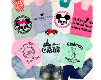 Disney Theme Park Tees, Enchanted Rose Book Club, Disney Tee, Mickey Mouse, Bella Canvas tee, Beauty and the Beast, Cinderella, Castle,