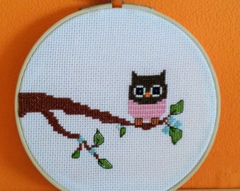 Forest Owl PDF Cross stitch pattern for beginners, level - easy
