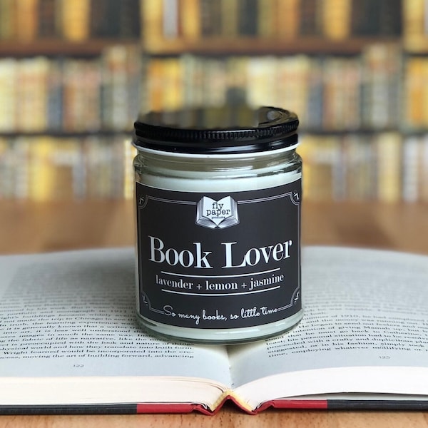 Book Lover 9oz Glass Soy Candle - BEST SELLER - Lavender + Lemon + Jasmine - Literary Candle - Bookish Gift- Bookworm- Best Book Candle