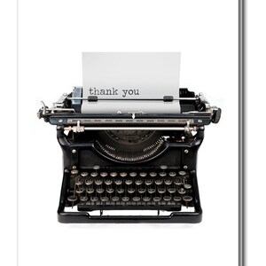 Thank you- Vintage Typewriter-Greeting card with vintage book card and library pocket. - Typewriter Lover Card - Retro - Simple Thank You