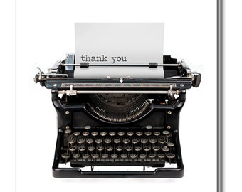 Thank you- Vintage Typewriter-Greeting card with vintage book card and library pocket. - Typewriter Lover Card - Retro - Simple Thank You
